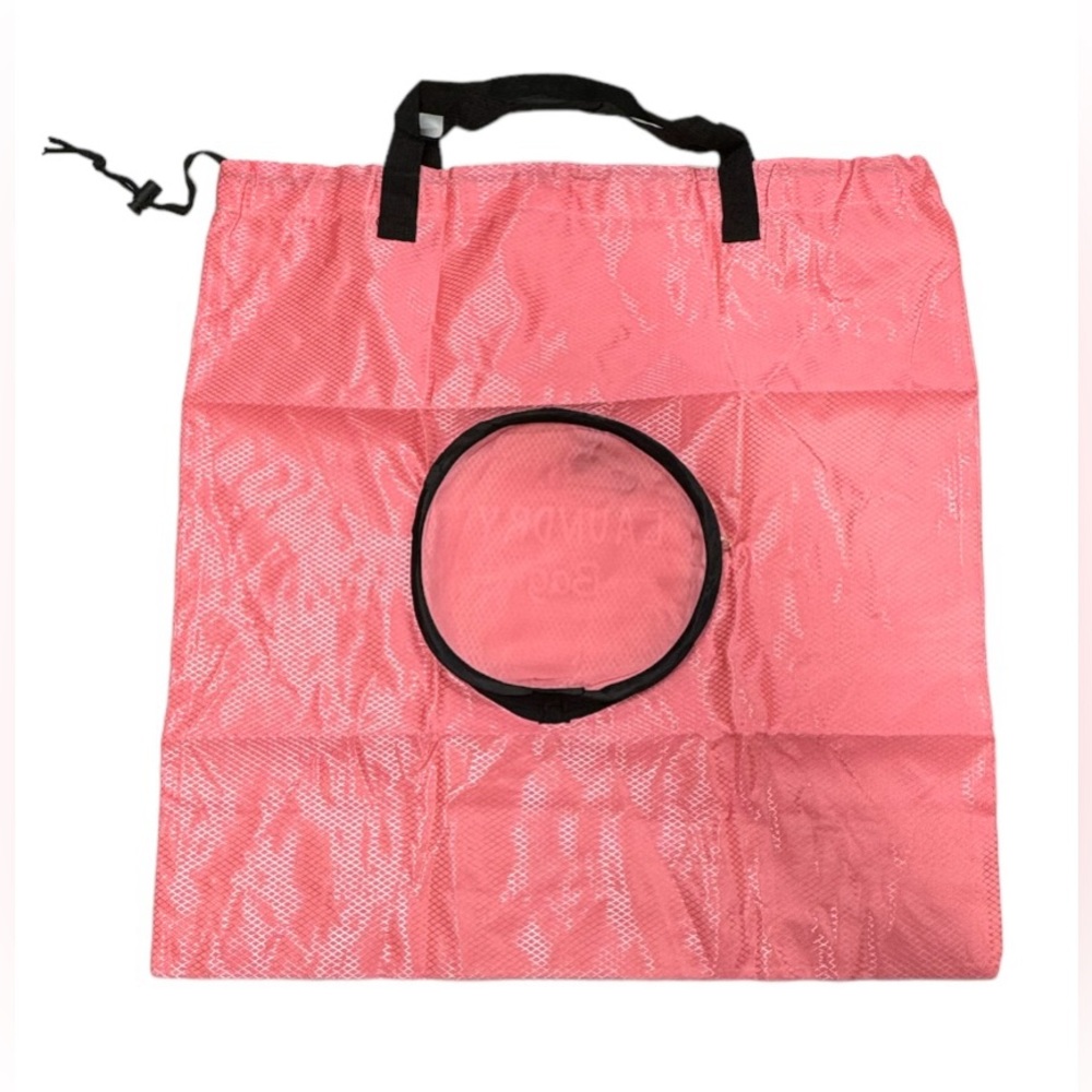 Pink drawstring laundry bag. Portable with zipper pocket on front, NWOT!
